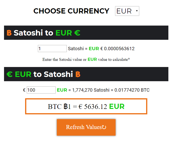 Satoshi price calculator